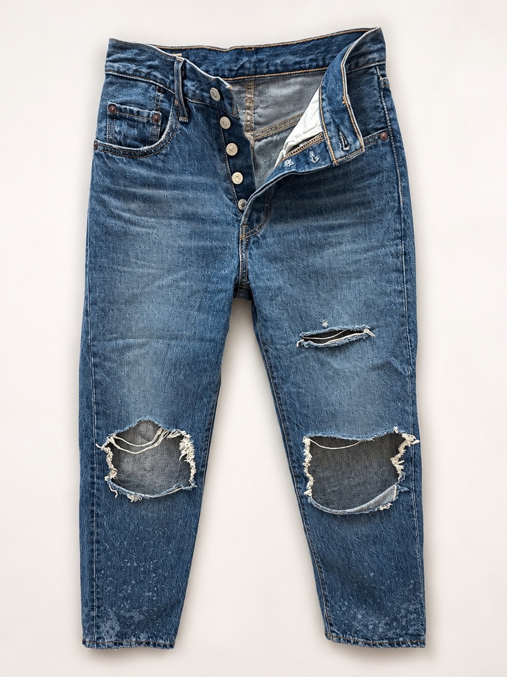 Levi's Distressed Blue Button-Fly Jeans
